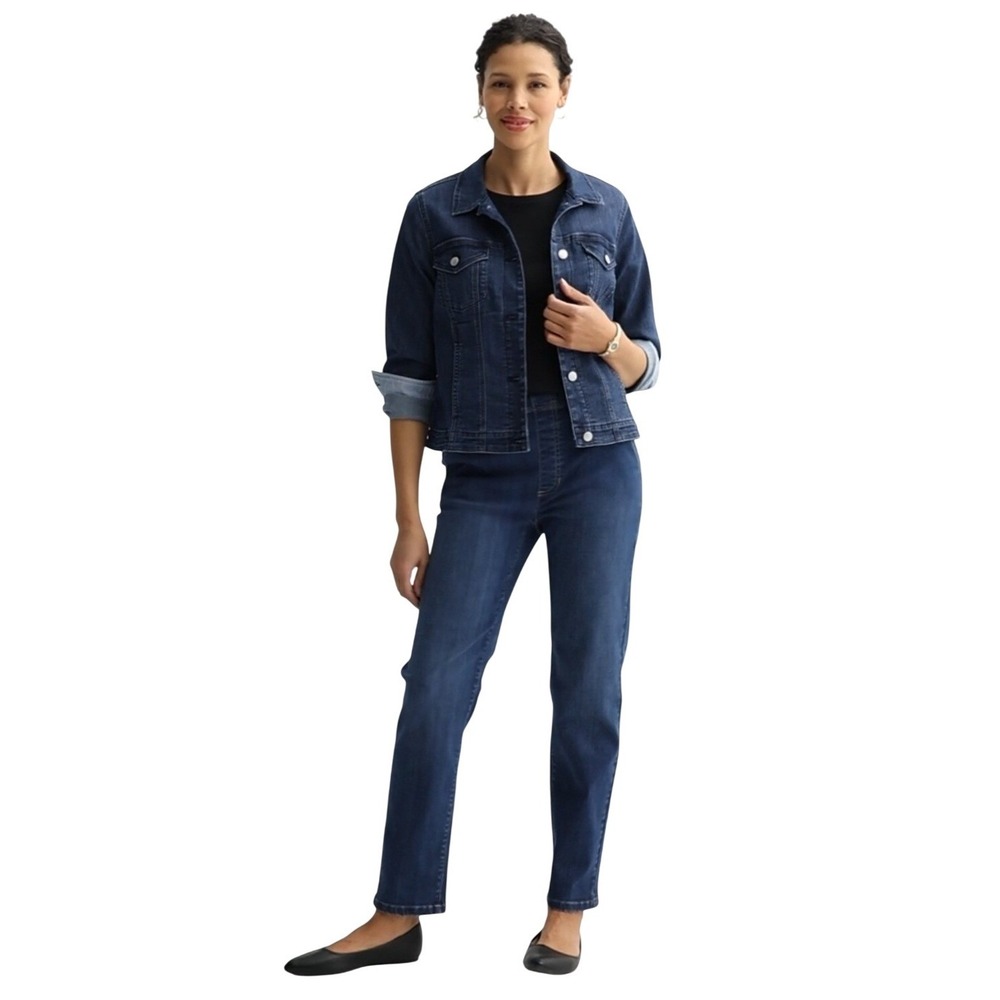 Croft & Barrow Womens Classic Fit Straight Leg Jeans Dark Wash Blue Stretch 14